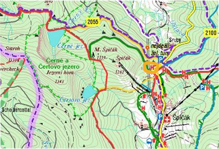 Nae prvn tra vedla po lut hned pod hotelem na ertovo jezero, pak po erven na ern jezero a odtamtud opt po lut zpt do hotelu - celkem 9 km!