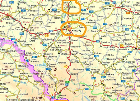 N cl - autem ze elezn Rudy (dole na map) do Klatov a na vihov...