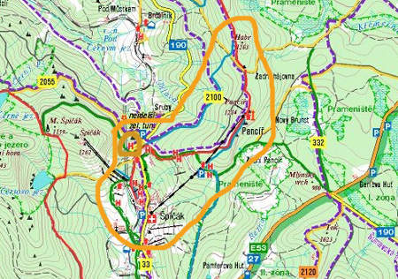 Vejlap vedl z hotelu po modr na Habr, odtud po erven na Panc (6km) a pak dol lanovkou na pik